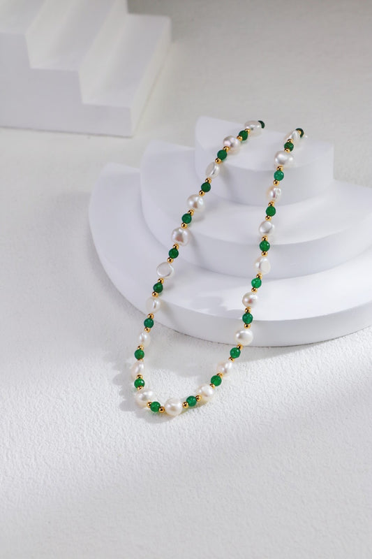 Green Spinel & Fresh Pearl Beaded Necklace